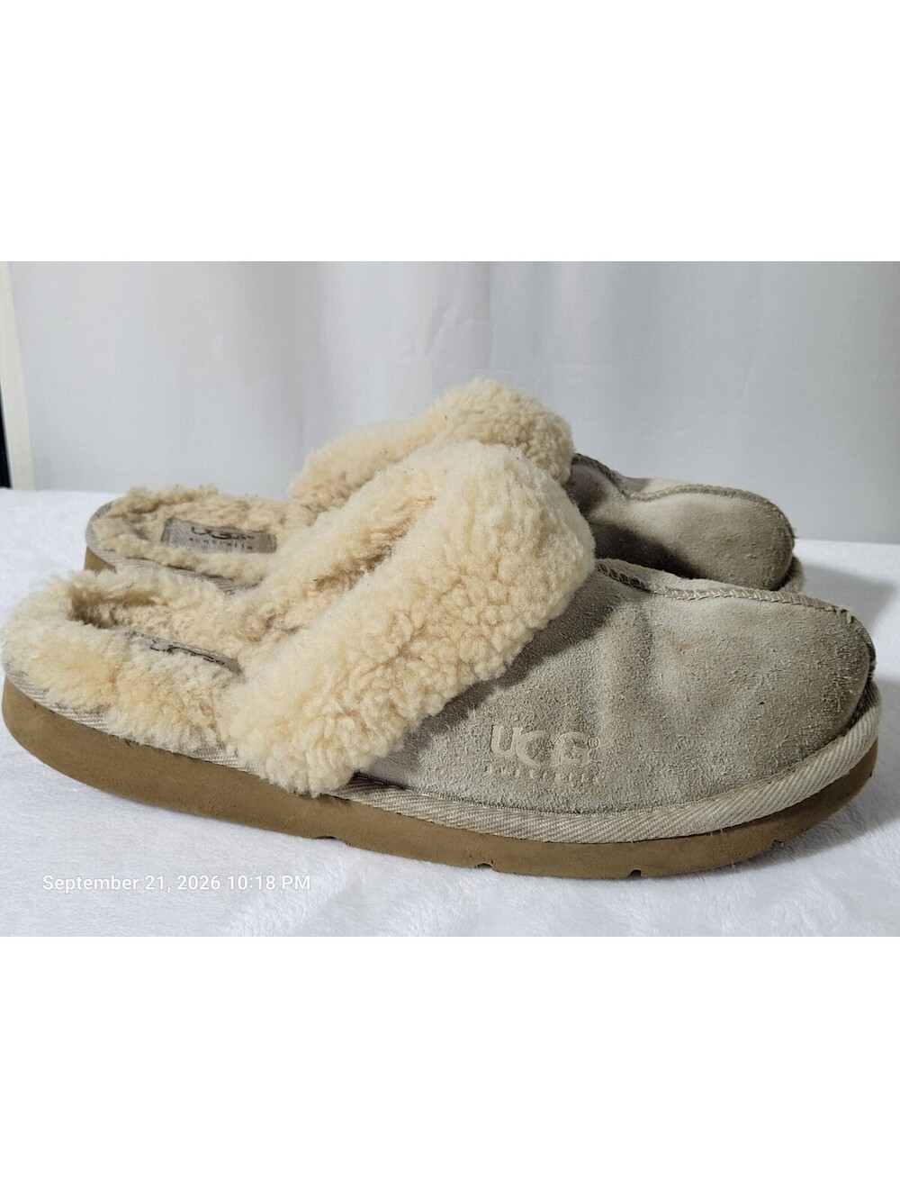 UGG Women's Brown Suede Slip-On Slippers, Lined, Size 9 Sheepskin